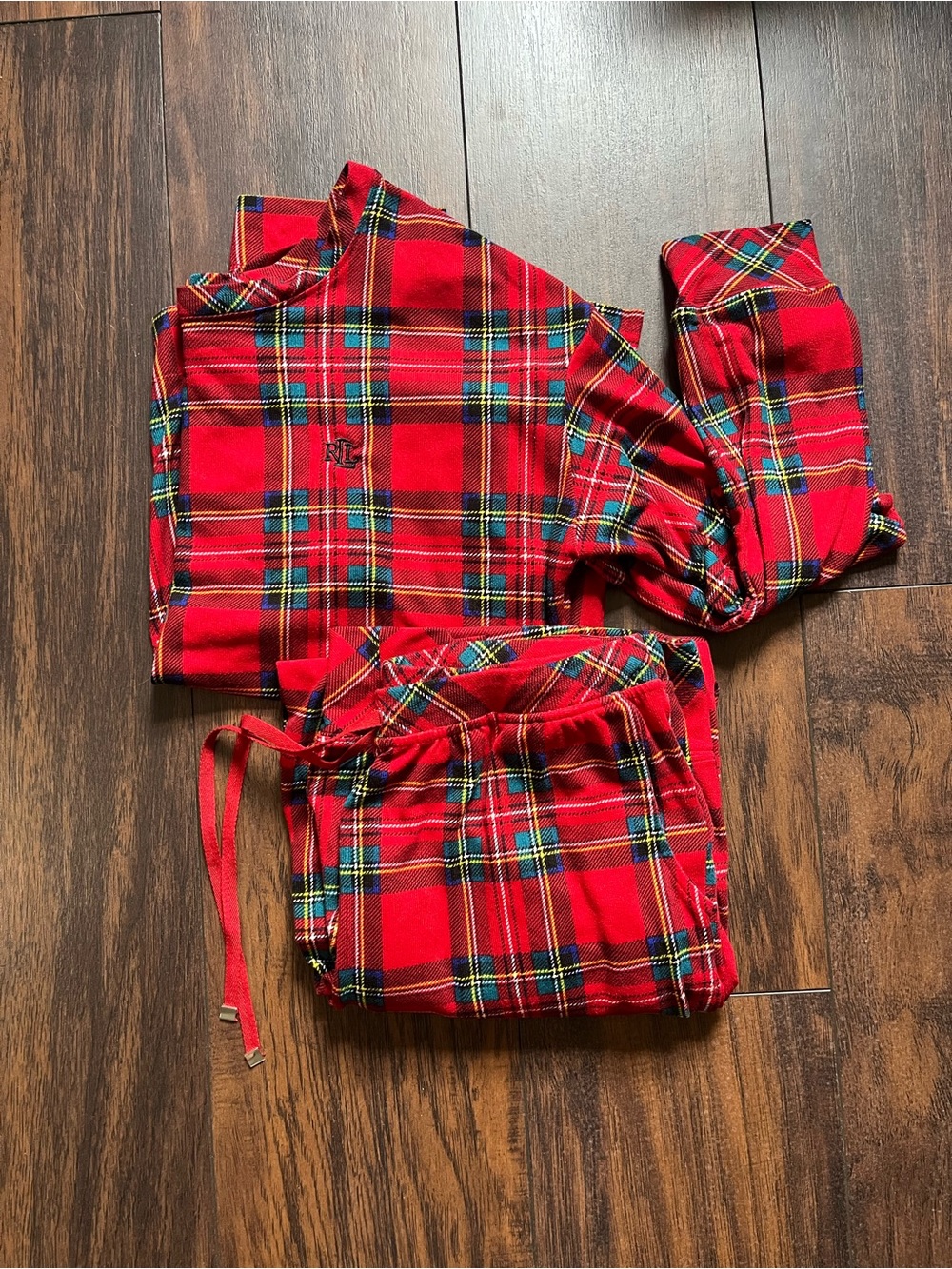 Lauren Ralph Lauren Pajama Set Tartan Plaid M Red Sleep EUC Pants Long Sleeve